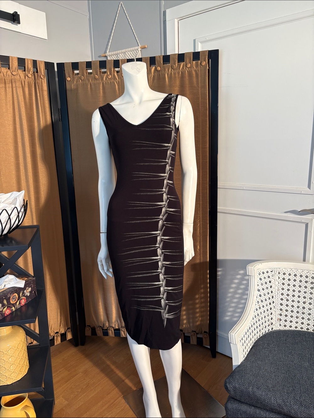 Isabel de Pedro Black Asymmetric Ruched-Detail Midi Dress